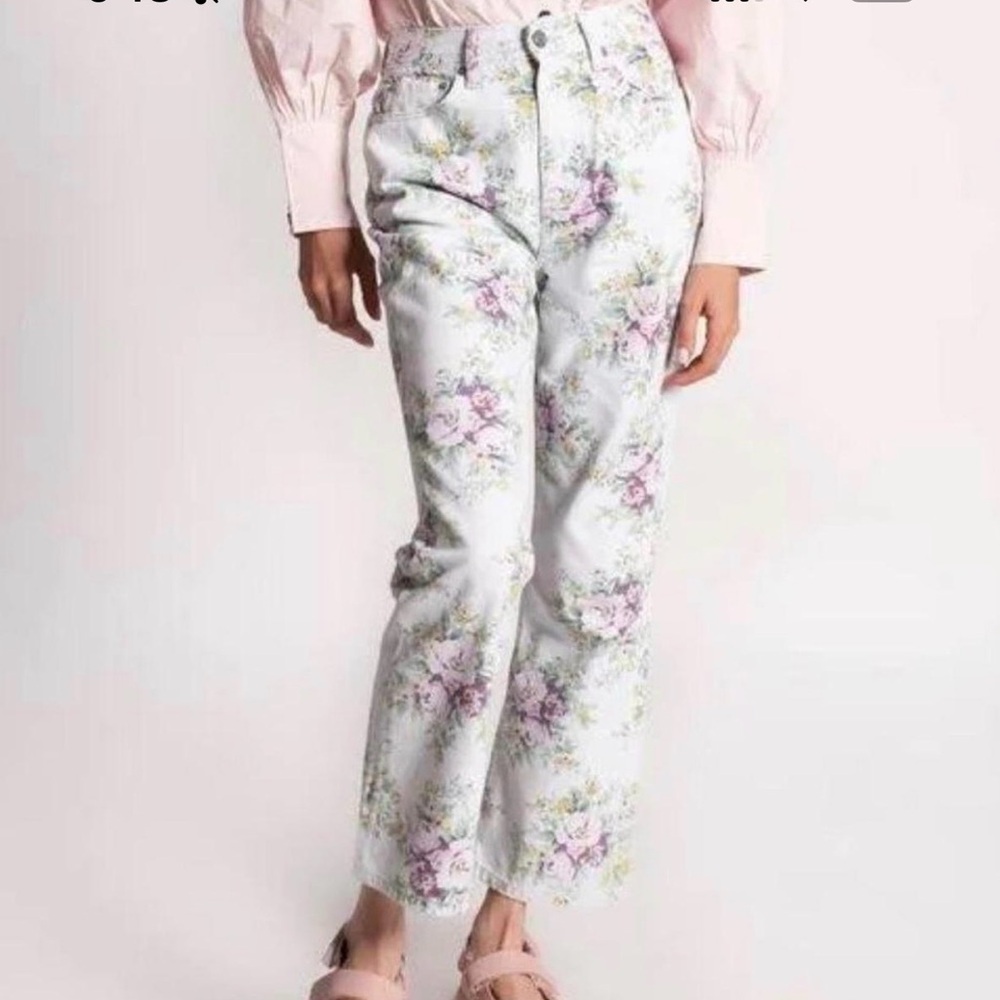 Ganni White Floral Accent Pants